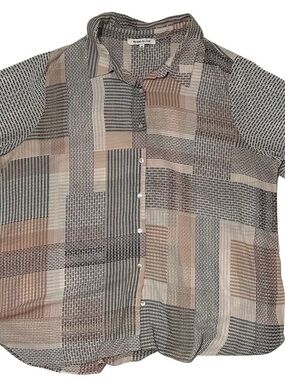 Rose & Olive Pink and Black Geometric Patchwork Button-Up Shirt